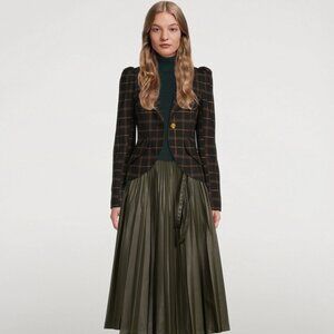 Smythe Bronze Metallic Plaid One-Button Pouf Shoulder Blazer